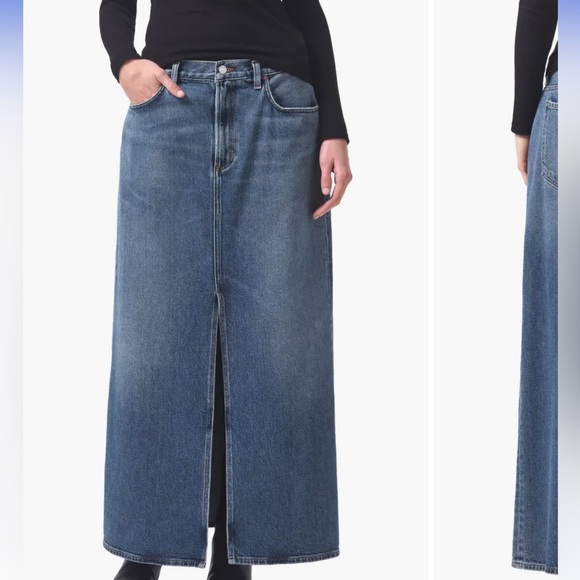 NWOT Agolde Leif Denim Skirt Medium Wash Denim Maxi Skirt High Slit - Picture 4 of 10